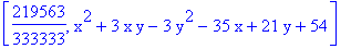 [219563/333333, x^2+3*x*y-3*y^2-35*x+21*y+54]